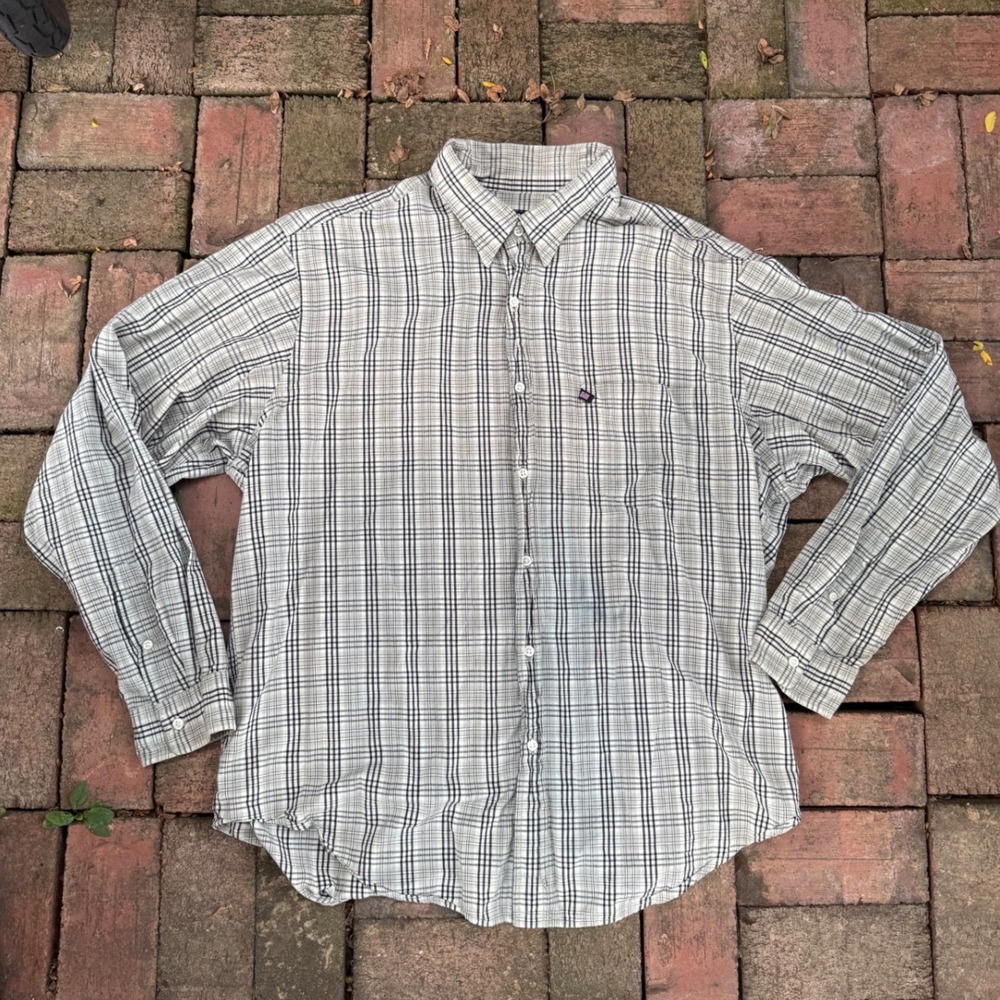 Polo Jeans Co Ralph Lauren Mens XL Grey White Plaid Button Down Shirt Cotton L/S